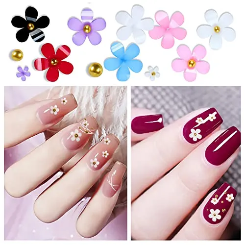 2 Boxes 3D Flower Nail Charms and Metal Beads for Acrylic Nails, Nail Flowers Rhinestone Nail Design 3D Nail Decals For Nail Art Craft Supplies DIY Decoration Accessories (2 packs)