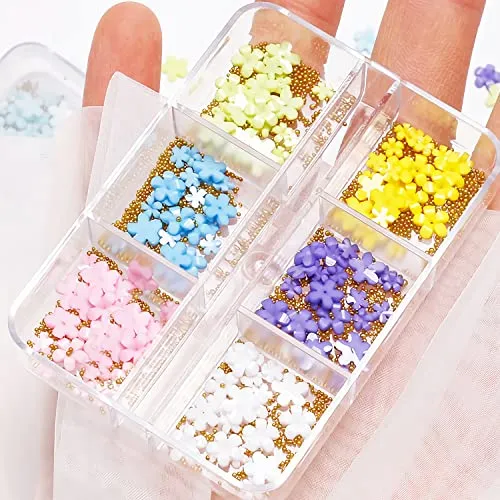 2 Boxes 3D Flower Nail Charms and Metal Beads for Acrylic Nails, Nail Flowers Rhinestone Nail Design 3D Nail Decals For Nail Art Craft Supplies DIY Decoration Accessories (2 packs)