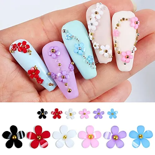 2 Boxes 3D Flower Nail Charms and Metal Beads for Acrylic Nails, Nail Flowers Rhinestone Nail Design 3D Nail Decals For Nail Art Craft Supplies DIY Decoration Accessories (2 packs)