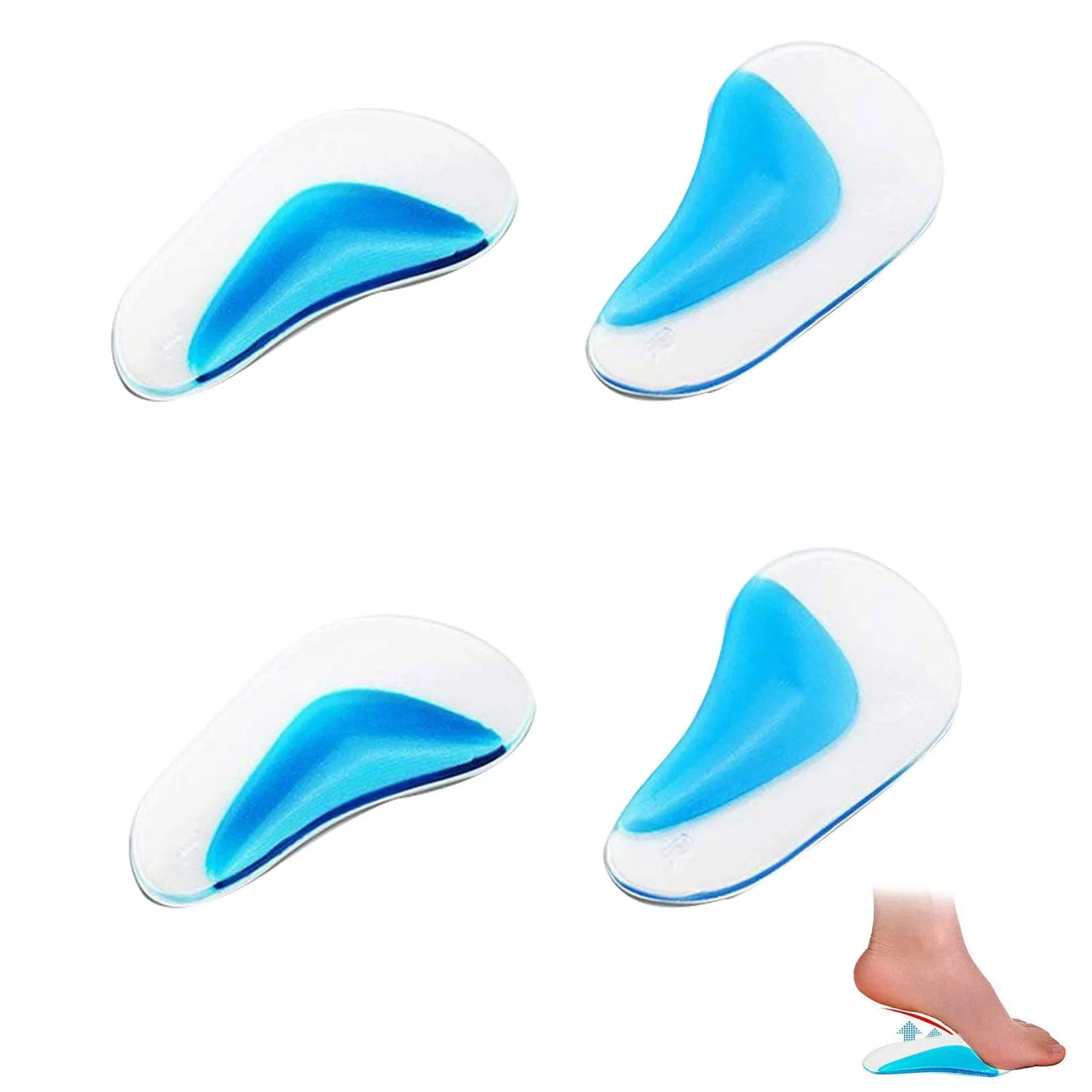 2 Pairs Gel Arch Support Insoles, Silicone Orthopedic Flat Feet Orthotic Arch Support Insoles Plantar Fasciitis Shoe Arch Support Gel High Heel Inserts Cushion Pads for Women Men (Blue) 2 Pairs
