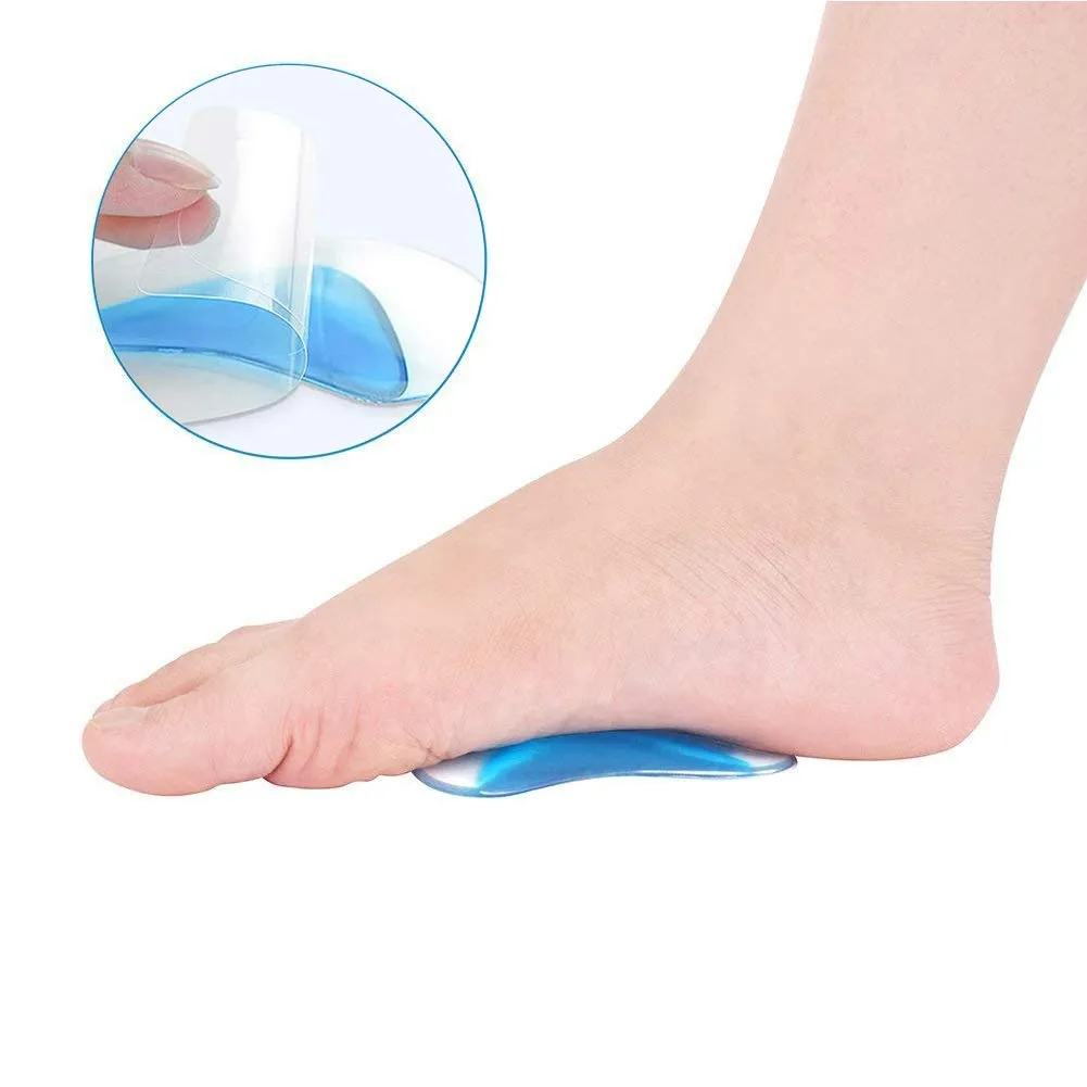 2 Pairs Gel Arch Support Insoles, Silicone Orthopedic Flat Feet Orthotic Arch Support Insoles Plantar Fasciitis Shoe Arch Support Gel High Heel Inserts Cushion Pads for Women Men (Blue) 2 Pairs