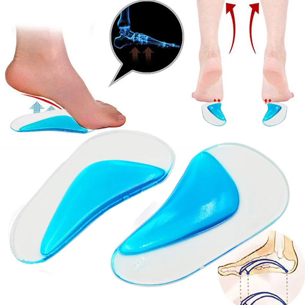 2 Pairs Gel Arch Support Insoles, Silicone Orthopedic Flat Feet Orthotic Arch Support Insoles Plantar Fasciitis Shoe Arch Support Gel High Heel Inserts Cushion Pads for Women Men (Blue) 2 Pairs