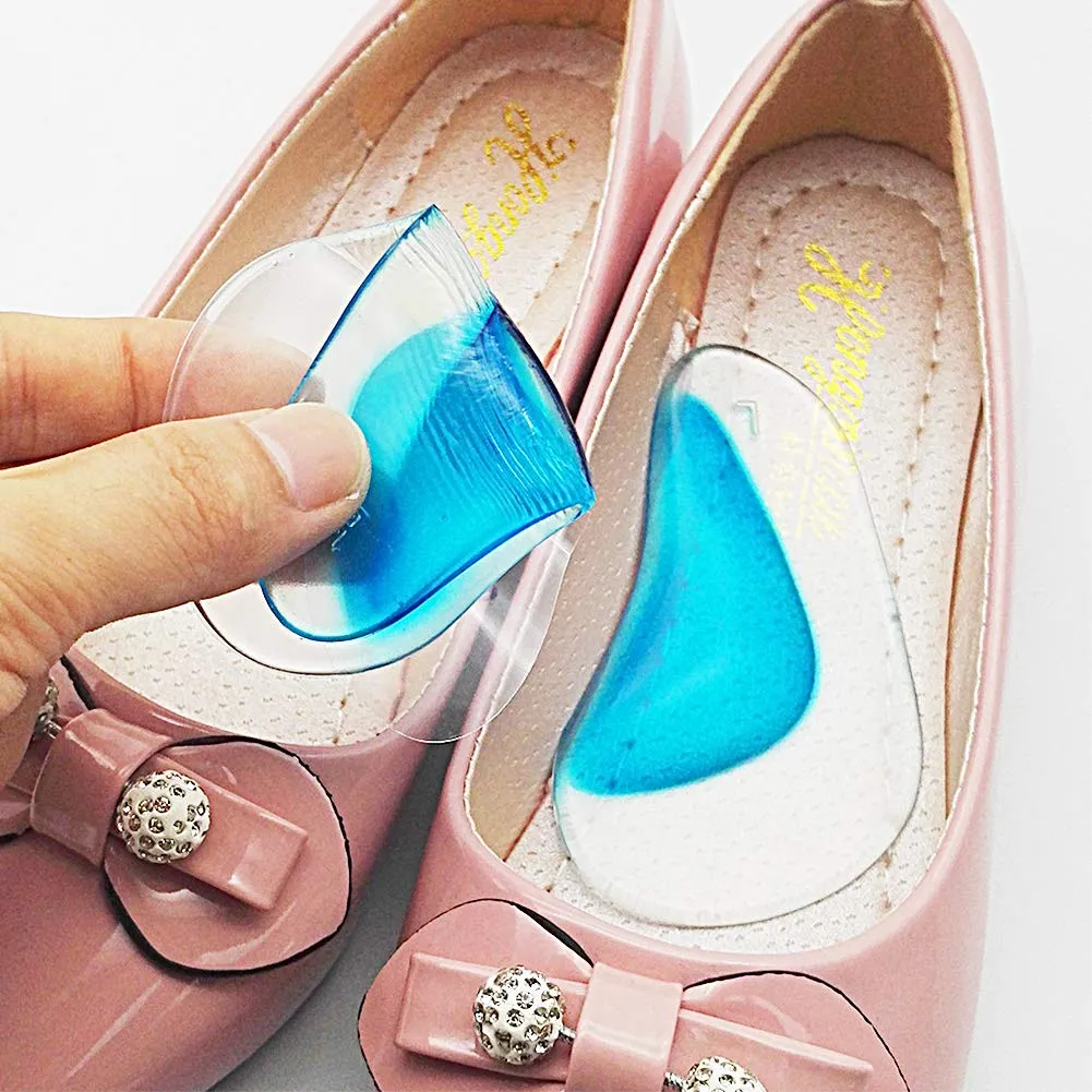 2 Pairs Gel Arch Support Insoles, Silicone Orthopedic Flat Feet Orthotic Arch Support Insoles Plantar Fasciitis Shoe Arch Support Gel High Heel Inserts Cushion Pads for Women Men (Blue) 2 Pairs
