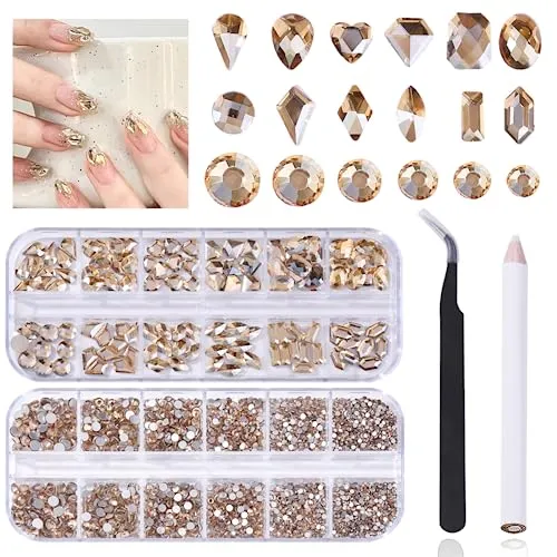 3120Pcs Crystal AB Nail Rhinestones,HOINCO Rhinestones for Nails,Nail Gems and Rhinestones Gems Multi Shapes Nail Charms for Nails Nail Crystal Beads Jewel for DIY Nail Art with Tweezers and Pen