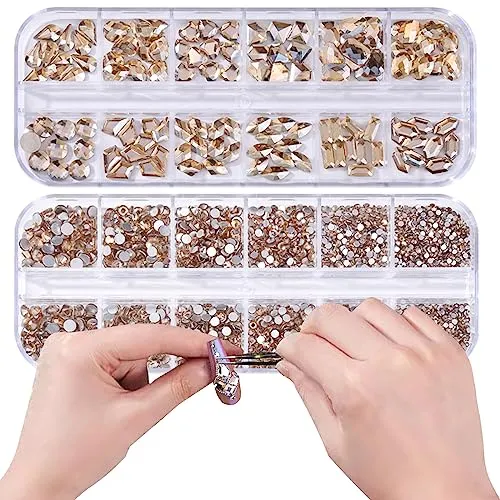 3120Pcs Crystal AB Nail Rhinestones,HOINCO Rhinestones for Nails,Nail Gems and Rhinestones Gems Multi Shapes Nail Charms for Nails Nail Crystal Beads Jewel for DIY Nail Art with Tweezers and Pen