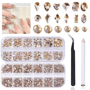 3120Pcs Crystal AB Nail Rhinestones,HOINCO Rhinestones for Nails,Nail Gems and Rhinestones Gems Multi Shapes Nail Charms for Nails Nail Crystal Beads Jewel for DIY Nail Art with Tweezers and Pen