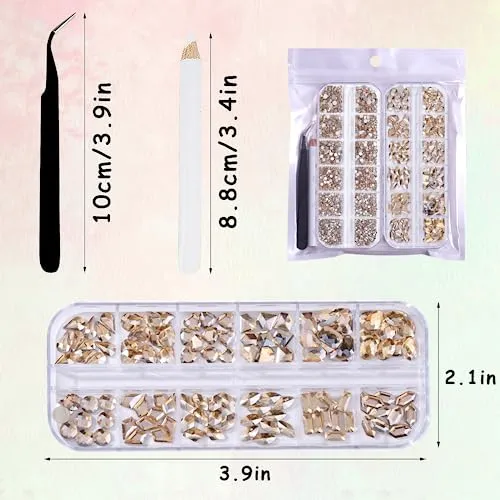 3120Pcs Crystal AB Nail Rhinestones,HOINCO Rhinestones for Nails,Nail Gems and Rhinestones Gems Multi Shapes Nail Charms for Nails Nail Crystal Beads Jewel for DIY Nail Art with Tweezers and Pen