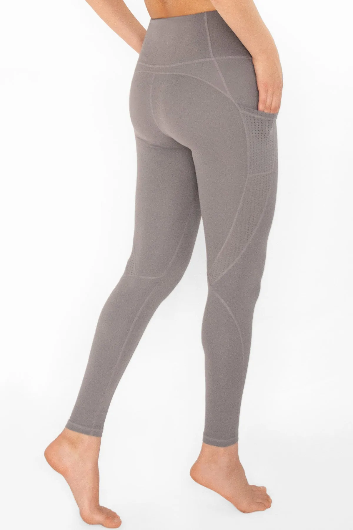 4 for $54 - Silver Grey Cassi Mesh Pockets Workout Leggings Yoga Pants - Women