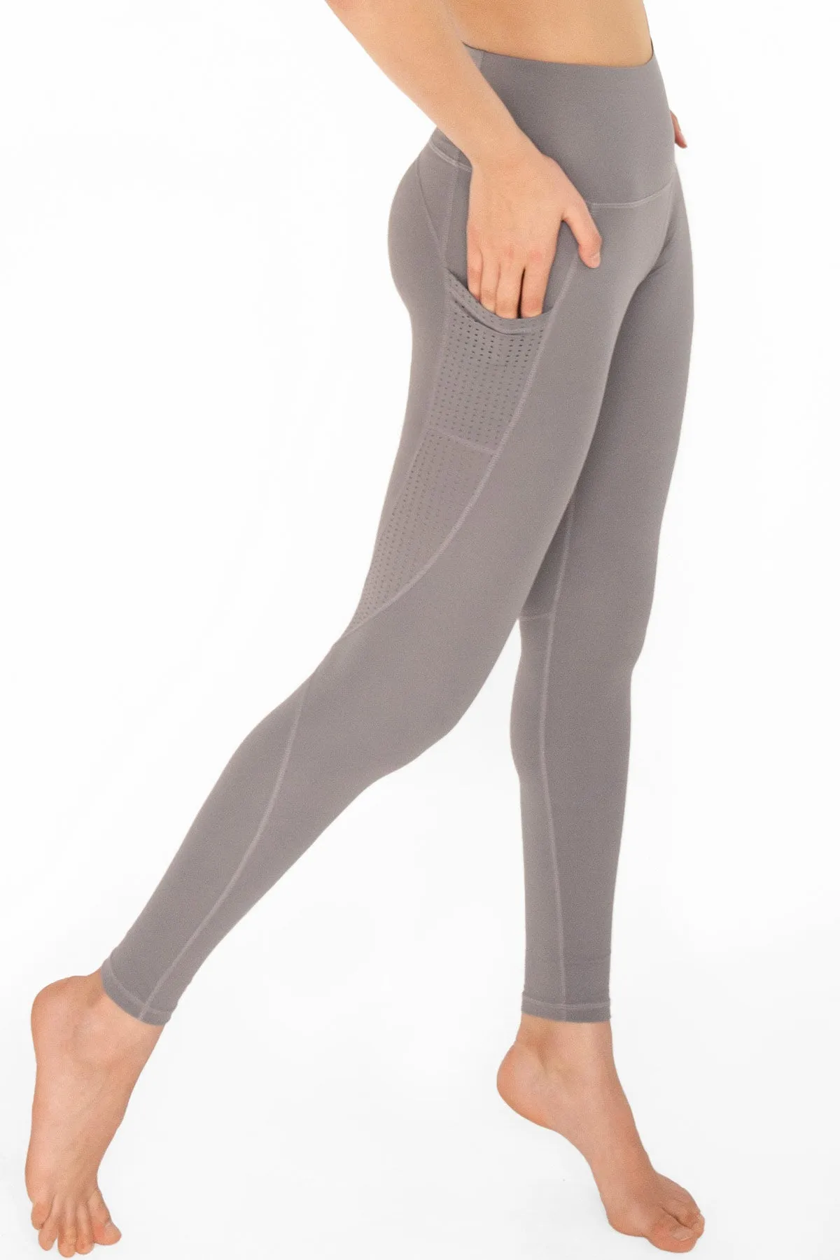 4 for $54 - Silver Grey Cassi Mesh Pockets Workout Leggings Yoga Pants - Women