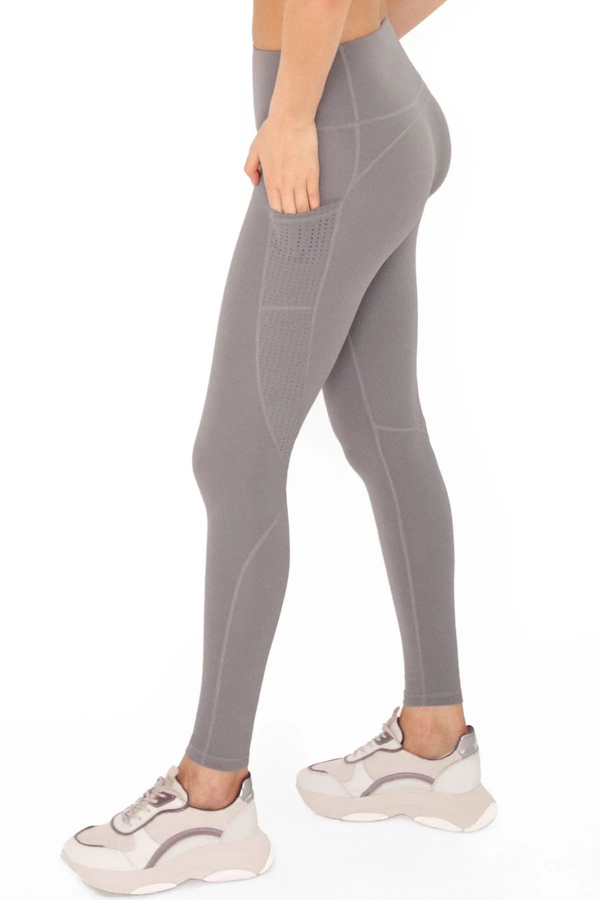 4 for $54 - Silver Grey Cassi Mesh Pockets Workout Leggings Yoga Pants - Women