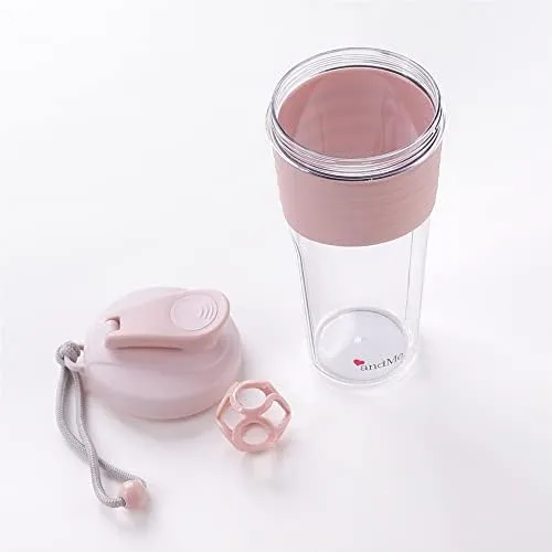 & ME andMe Protein Shaker Bottle - 700 ml with silicone sleeve| Shaker for Pre-Post Workout Supplement Protein Shake Gym Sipper (Pink Color) (Green, Grey & Pink Color)