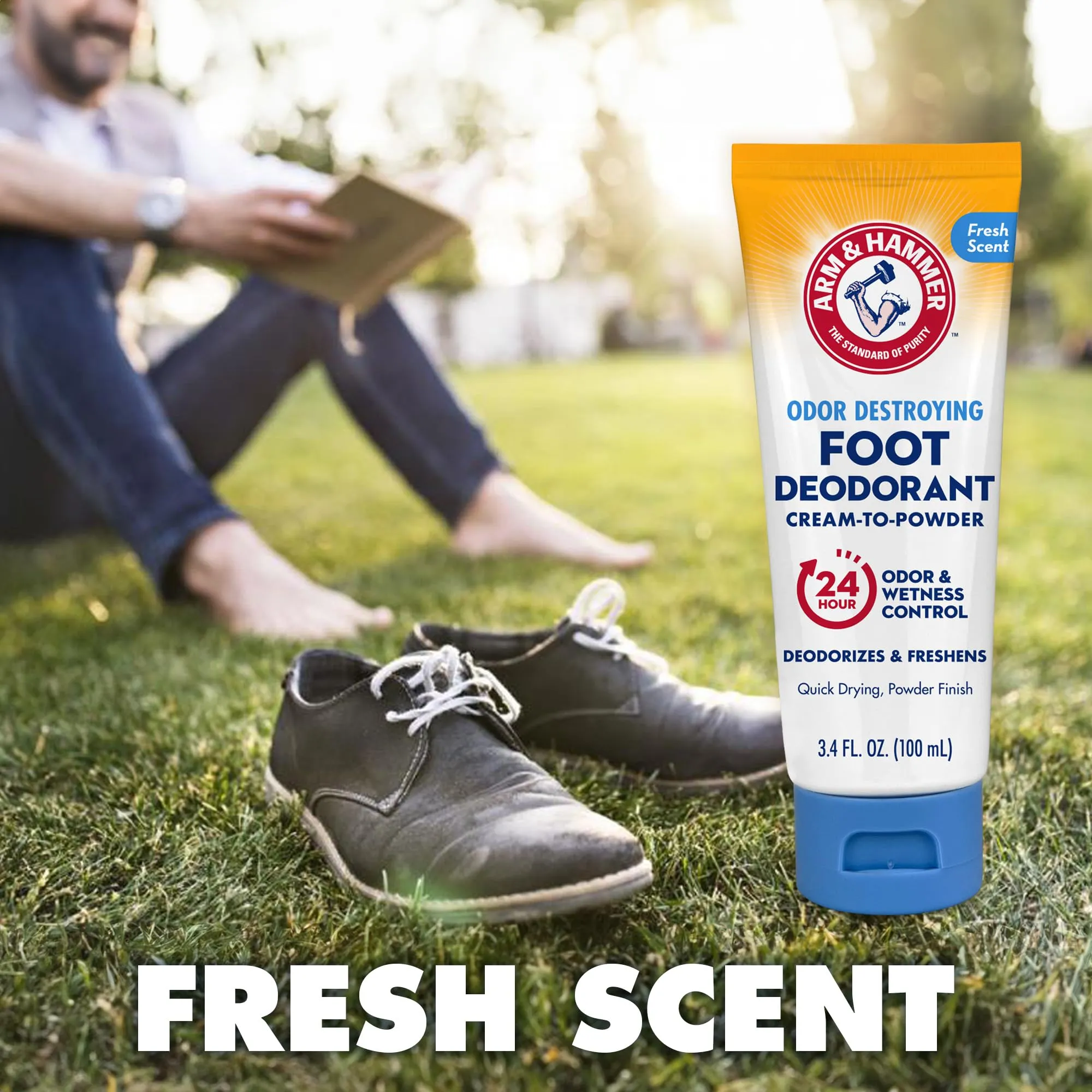 Arm & Hammer Cream to Powder Foot Deodorant, 24 Hour Protection Odor & Wetness Protection, Apply as Cream Dries to Powder (3 Pack)