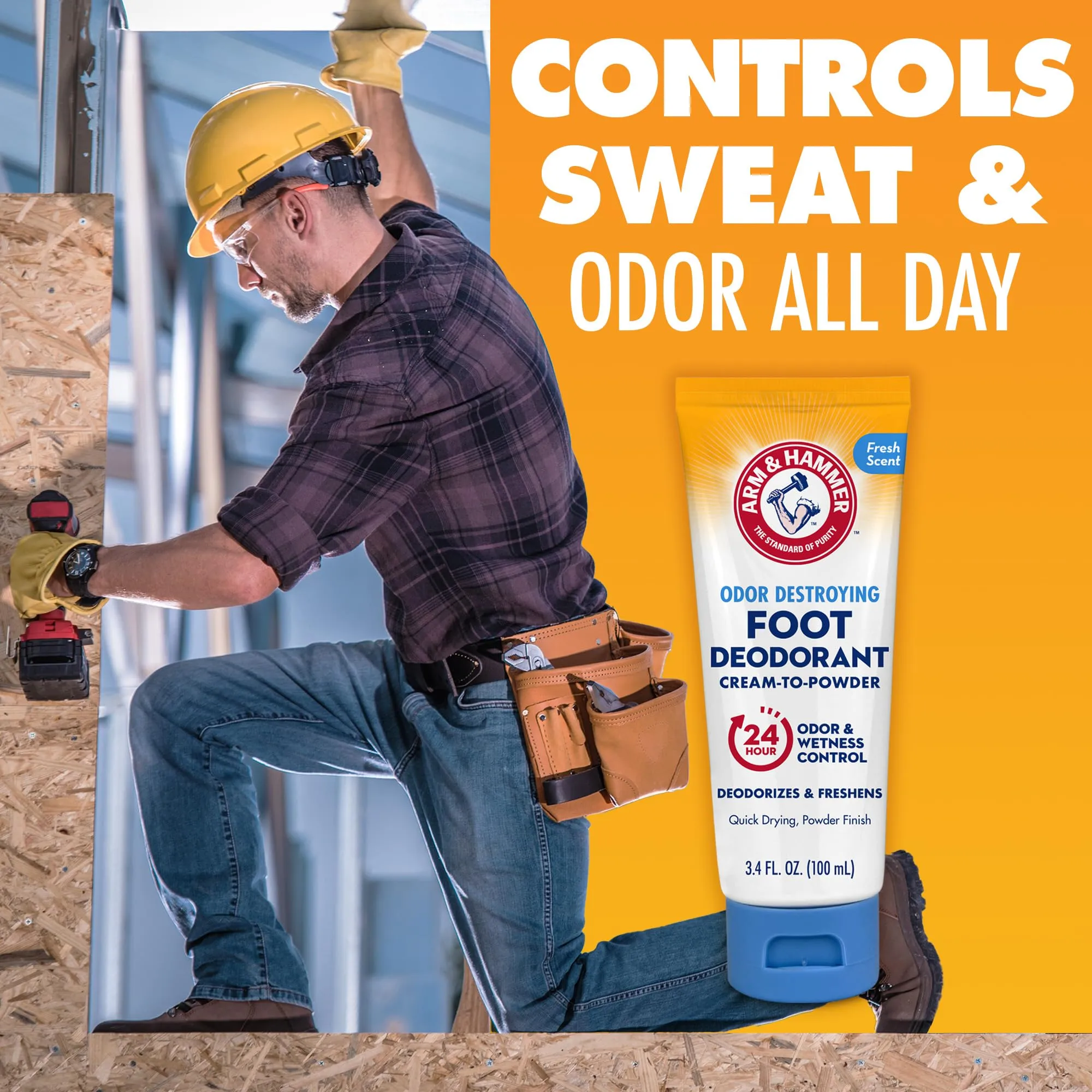 Arm & Hammer Cream to Powder Foot Deodorant, 24 Hour Protection Odor & Wetness Protection, Apply as Cream Dries to Powder (3 Pack)