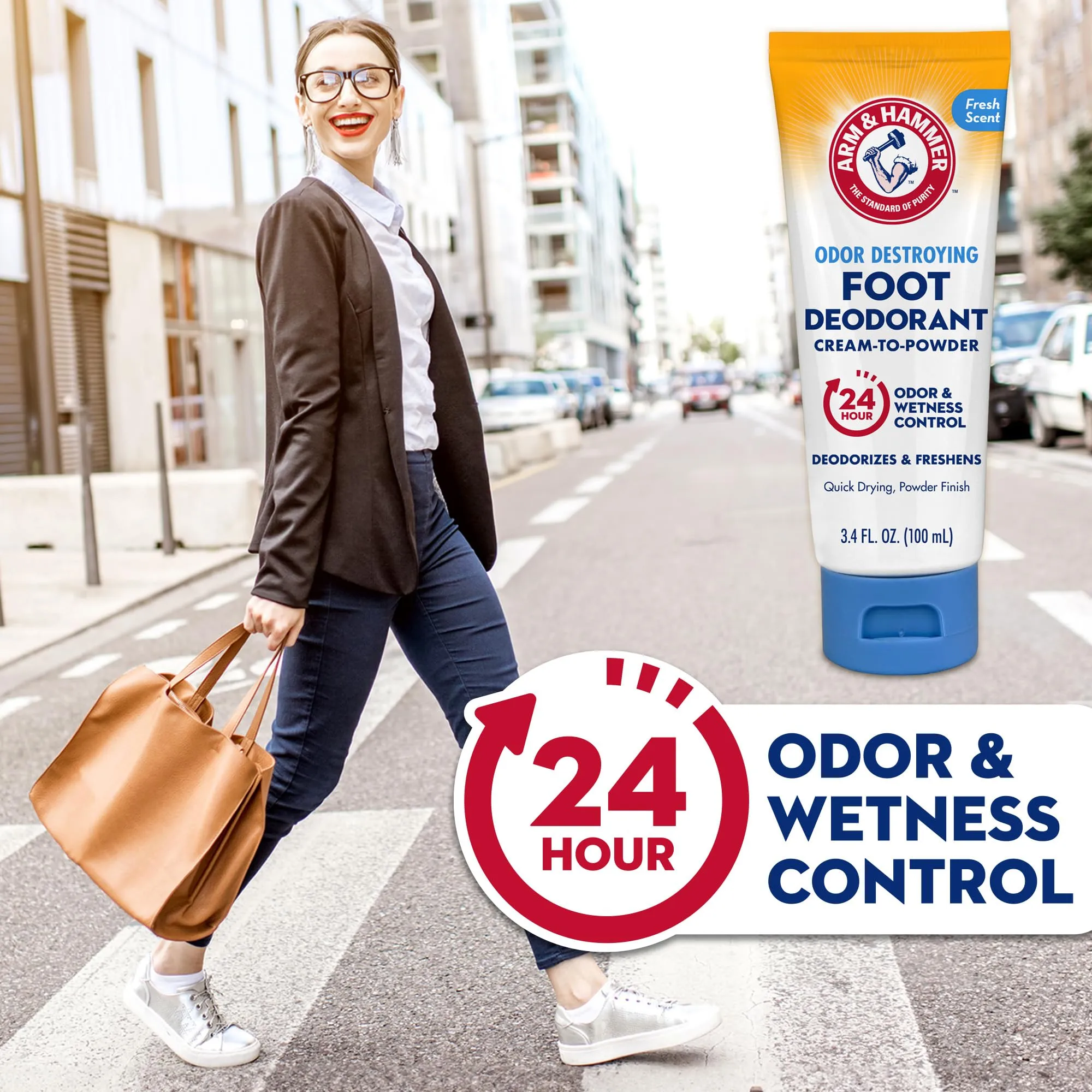 Arm & Hammer Cream to Powder Foot Deodorant, 24 Hour Protection Odor & Wetness Protection, Apply as Cream Dries to Powder (3 Pack)
