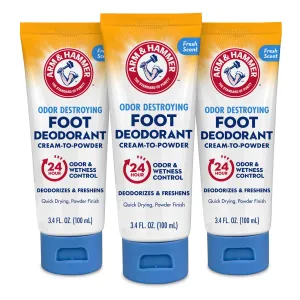 Arm & Hammer Cream to Powder Foot Deodorant, 24 Hour Protection Odor & Wetness Protection, Apply as Cream Dries to Powder (3 Pack)