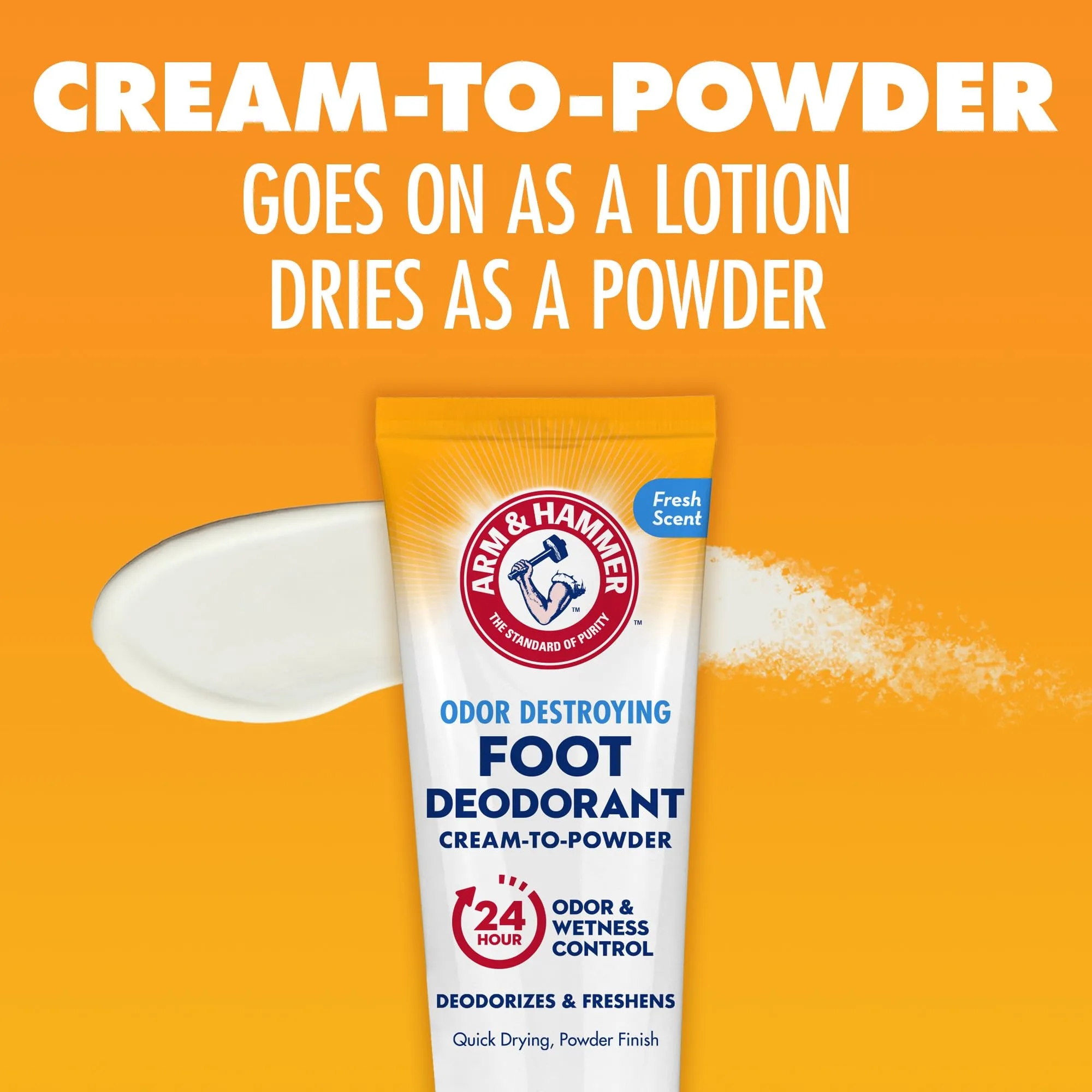 Arm & Hammer Cream to Powder Foot Deodorant, 24 Hour Protection Odor & Wetness Protection, Apply as Cream Dries to Powder (3 Pack)