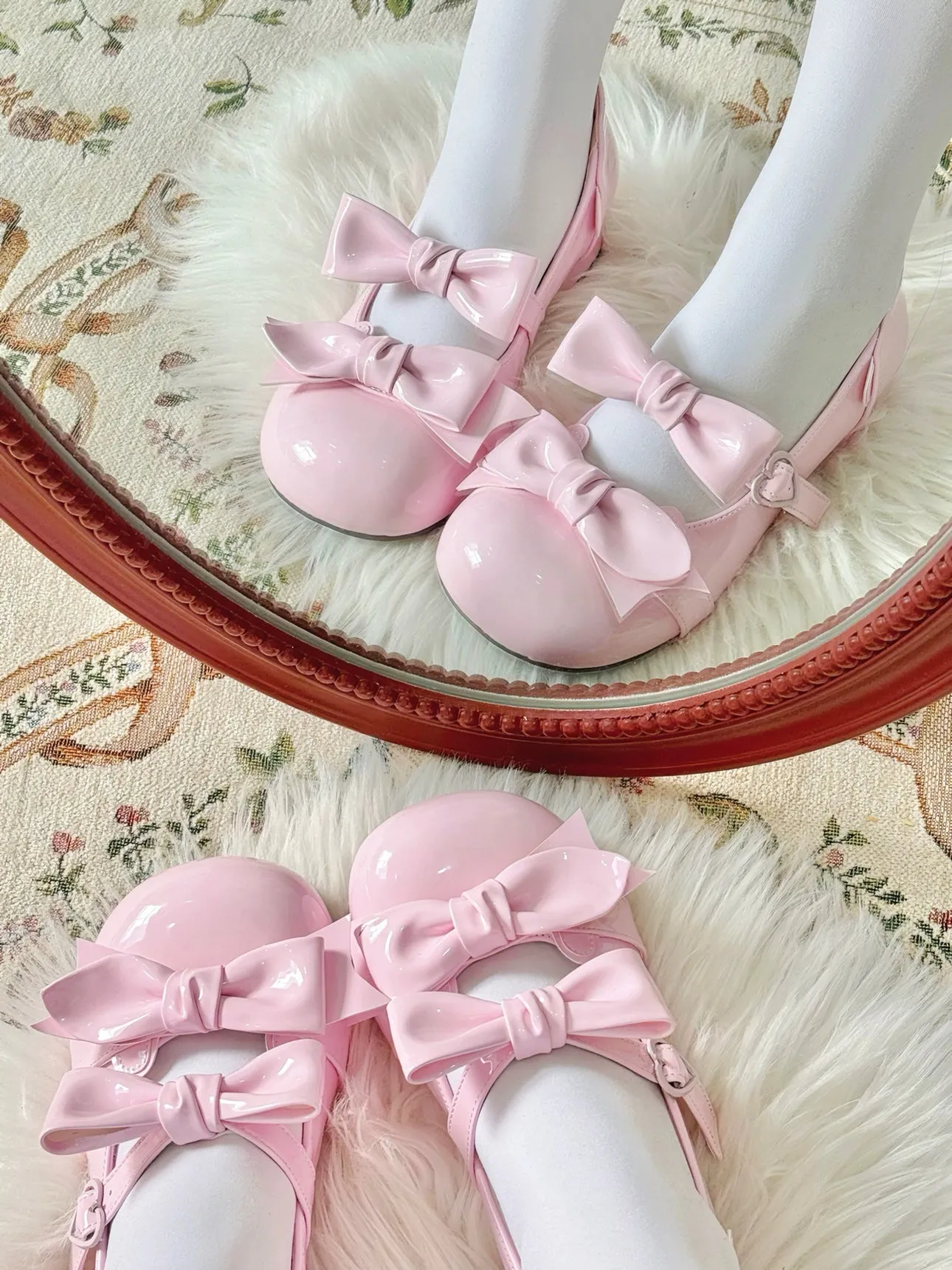 Beauty Bunny~Kawaii Lolita Shoes Low Heels Round Toe PU Shoes