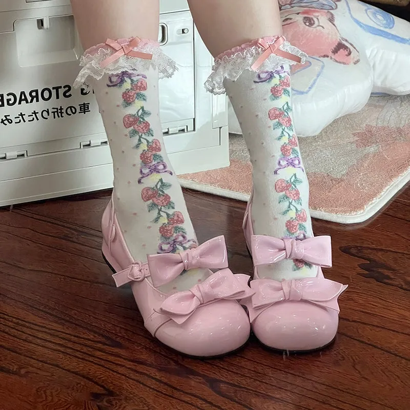 Beauty Bunny~Kawaii Lolita Shoes Low Heels Round Toe PU Shoes