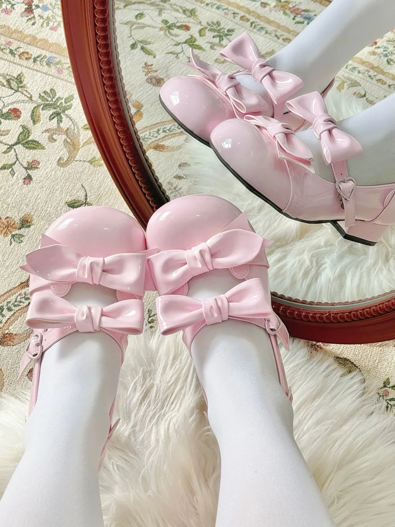 Beauty Bunny~Kawaii Lolita Shoes Low Heels Round Toe PU Shoes