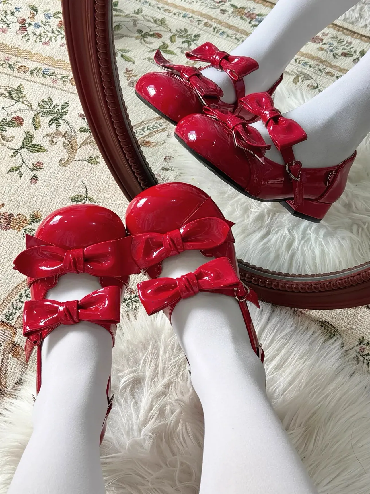 Beauty Bunny~Kawaii Lolita Shoes Low Heels Round Toe PU Shoes