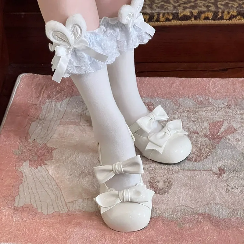 Beauty Bunny~Kawaii Lolita Shoes Low Heels Round Toe PU Shoes