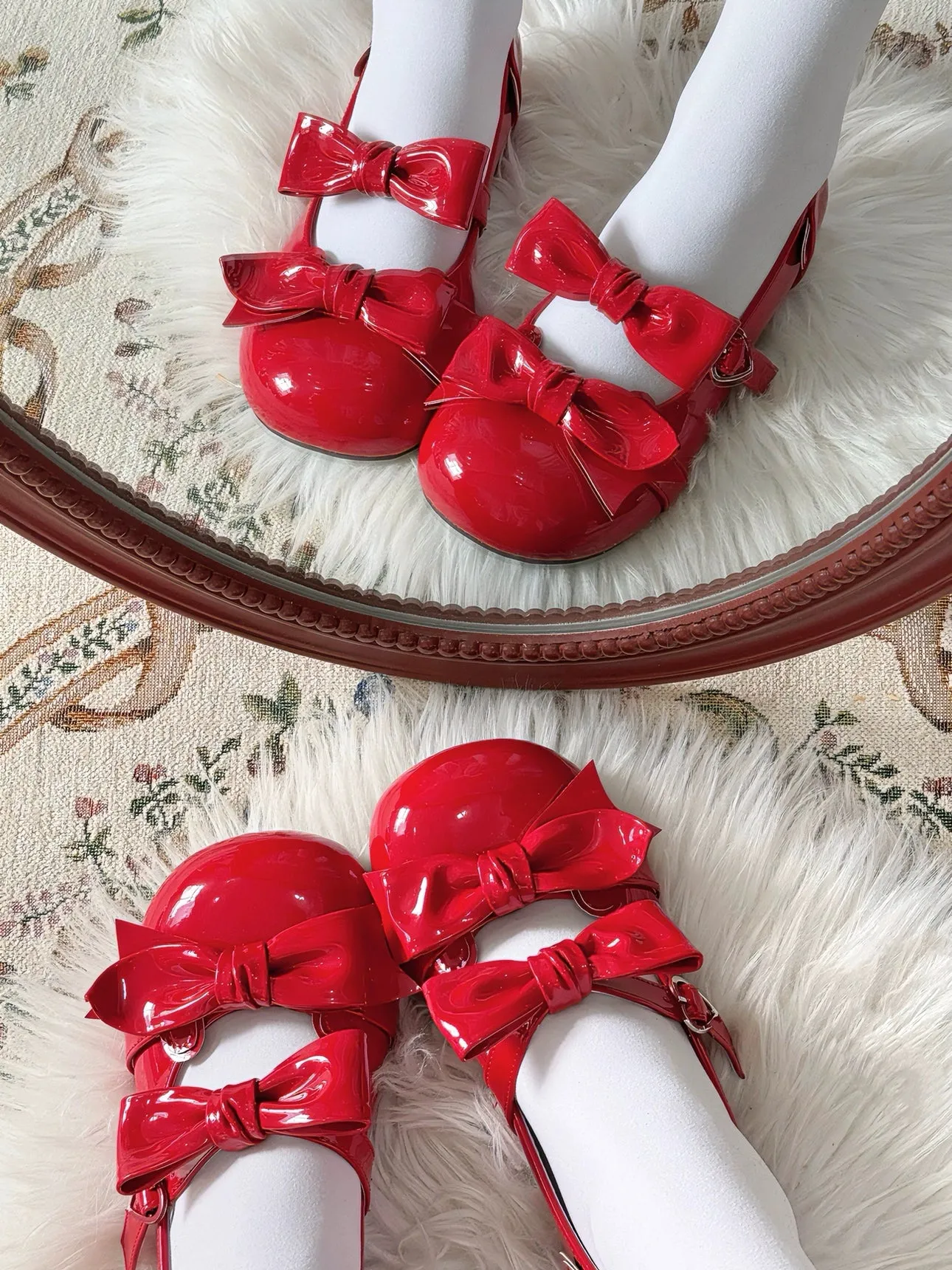 Beauty Bunny~Kawaii Lolita Shoes Low Heels Round Toe PU Shoes