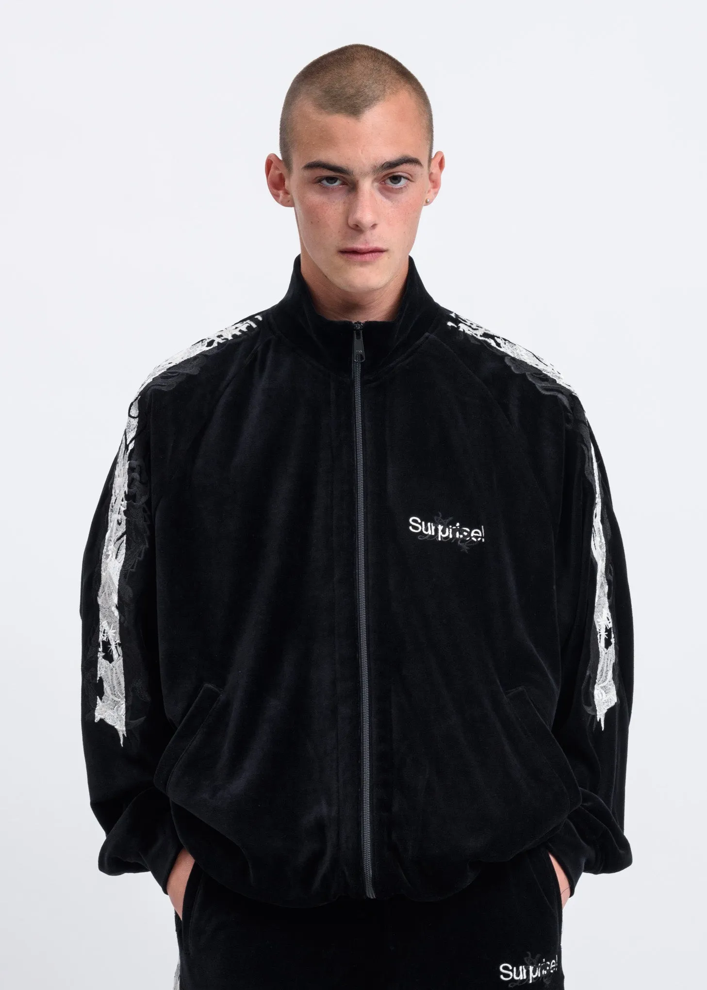 Black Lined Chaos Embroidery Track Jacket
