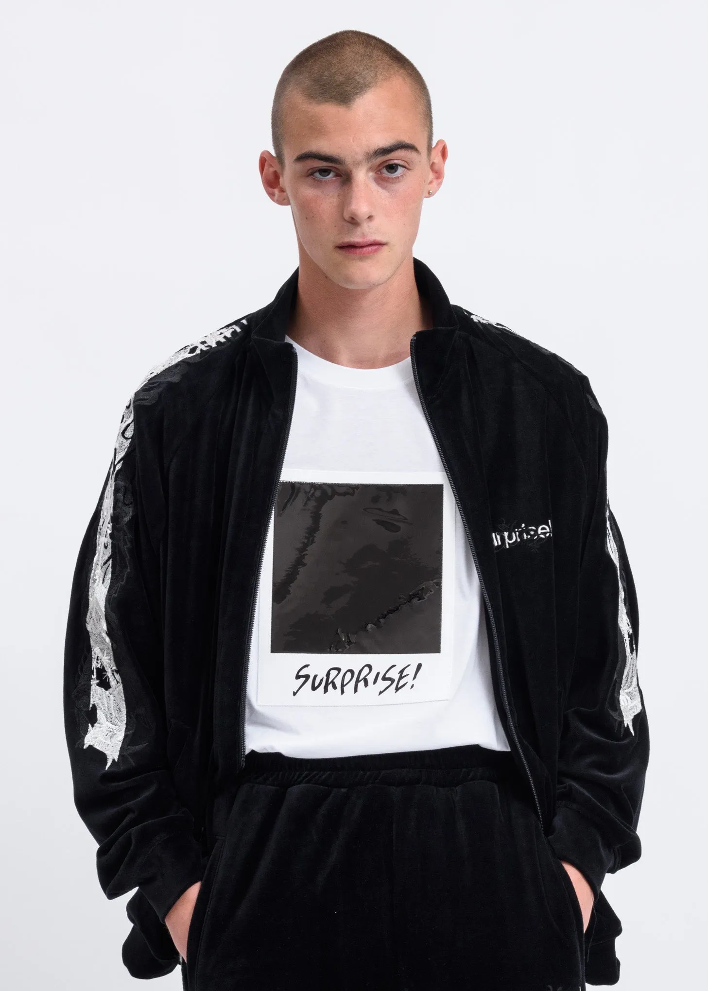 Black Lined Chaos Embroidery Track Jacket