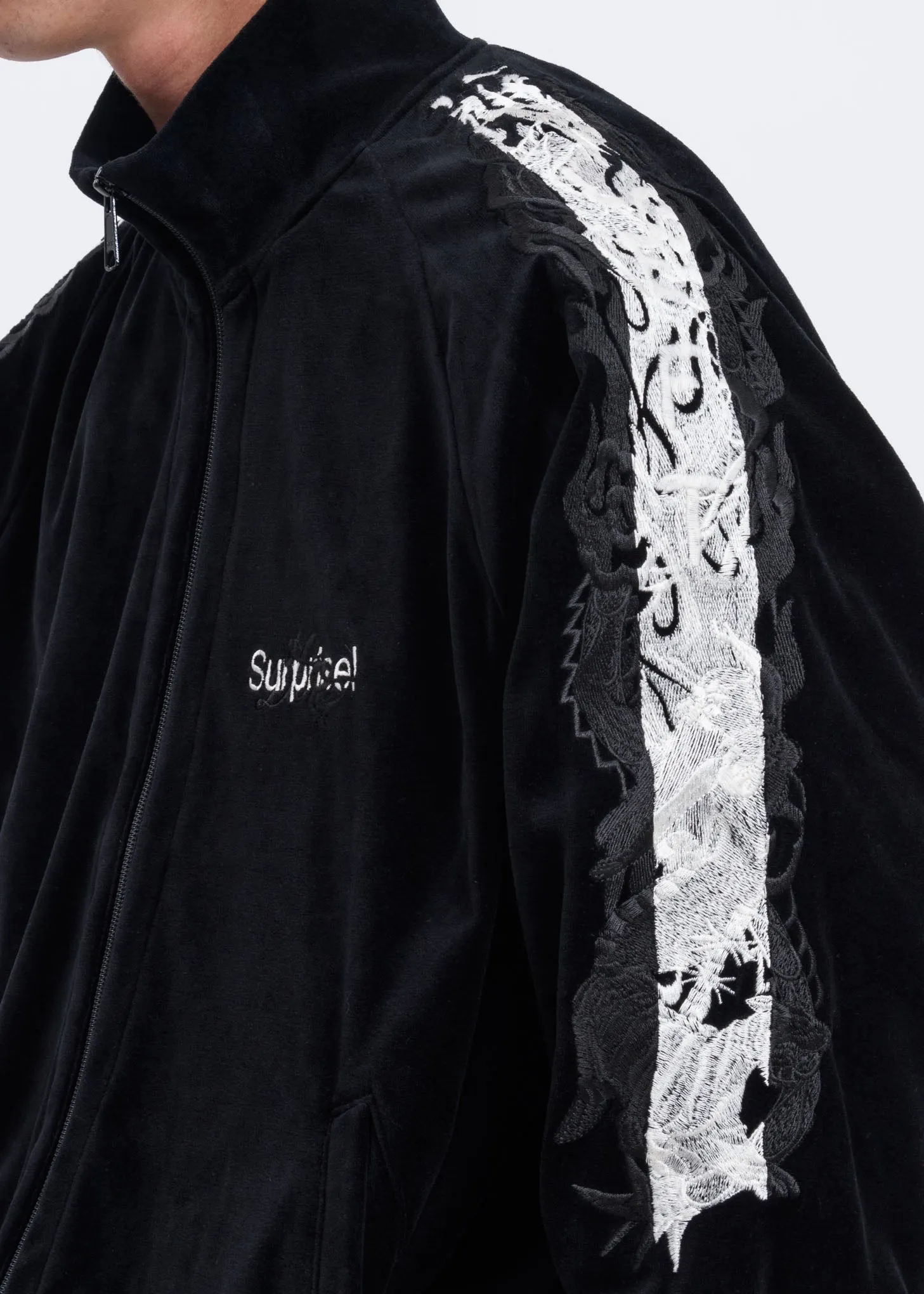 Black Lined Chaos Embroidery Track Jacket