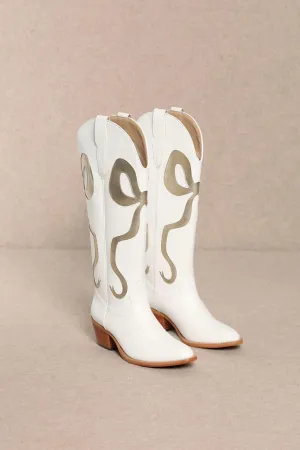 Boots With The Bow White And Gold