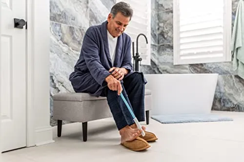Burlingham's Toe and Foot Towel Brush with Reusable Drying Covers Long 17” Handle for Cleaning Between Toes, Soft Skin Exfoliation,for Seniors, Adults, or Kids, 3 Washable Cloth