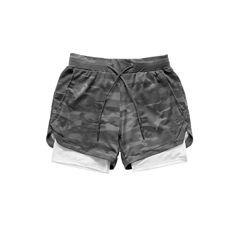 Camo Running Shorts Men 2 In 1 Double-deck Shorts