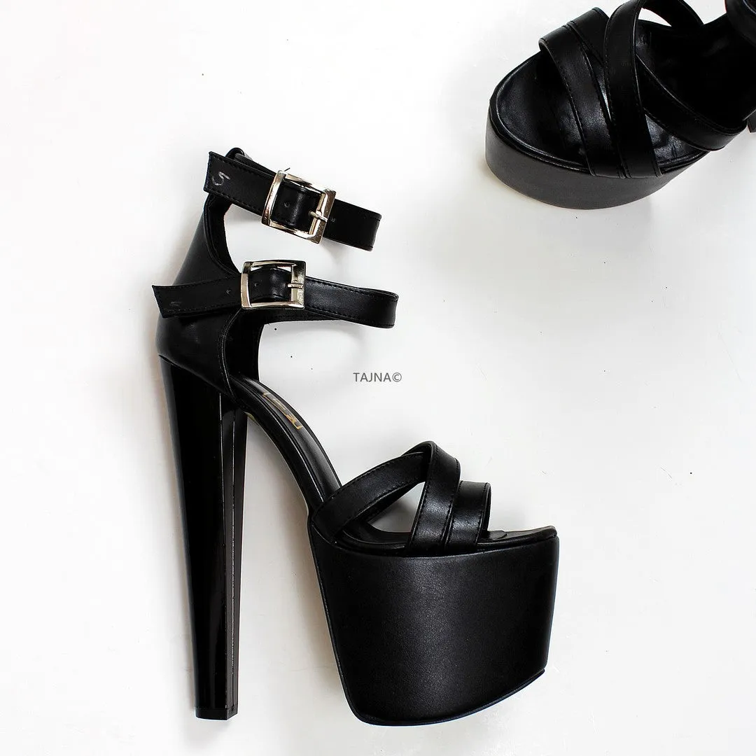 Cross Double Ankle Strap Platform High Heels