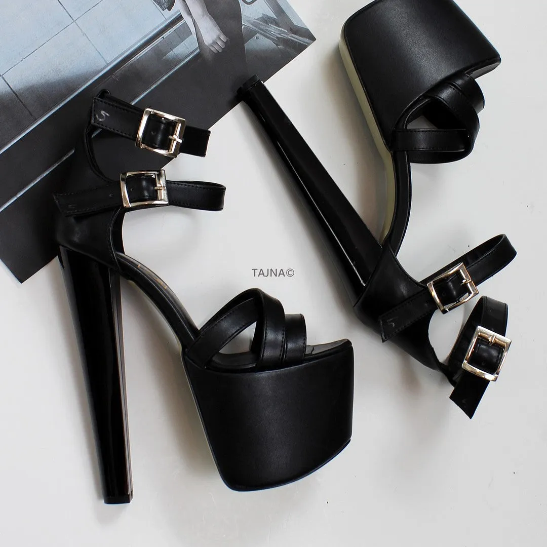 Cross Double Ankle Strap Platform High Heels