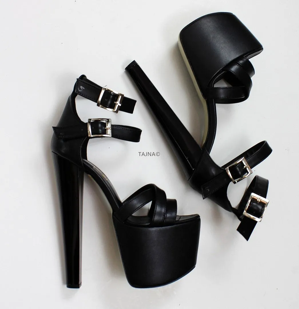 Cross Double Ankle Strap Platform High Heels