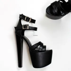 Cross Double Ankle Strap Platform High Heels