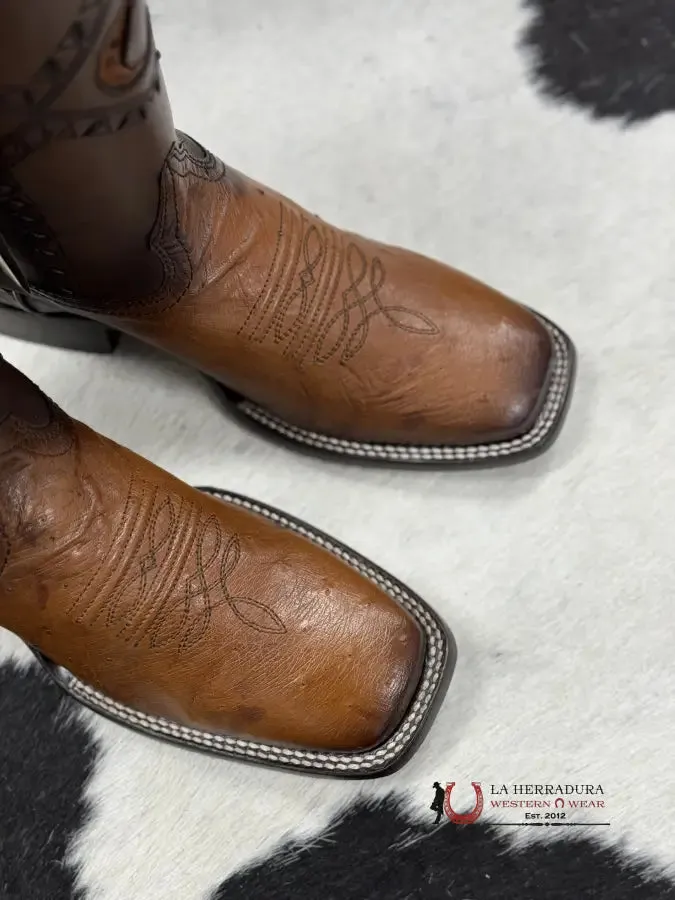 CUADRA BOOTS PANZA DE AVESTRUZ FLAME HONEY LASER & WOVEN SQUARE TOE