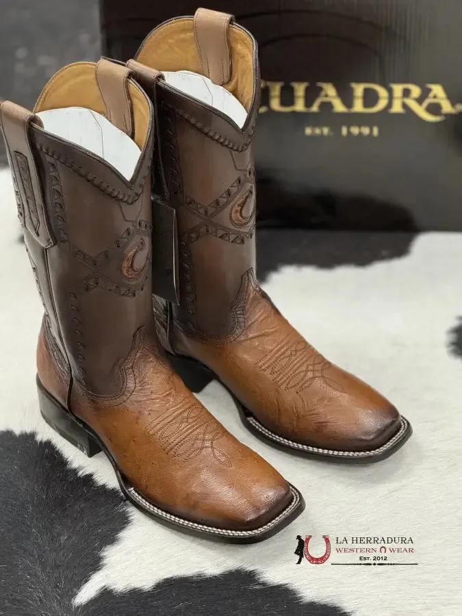 CUADRA BOOTS PANZA DE AVESTRUZ FLAME HONEY LASER & WOVEN SQUARE TOE