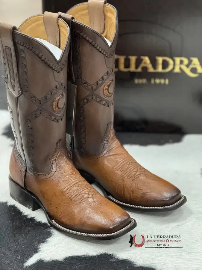 CUADRA BOOTS PANZA DE AVESTRUZ FLAME HONEY LASER & WOVEN SQUARE TOE