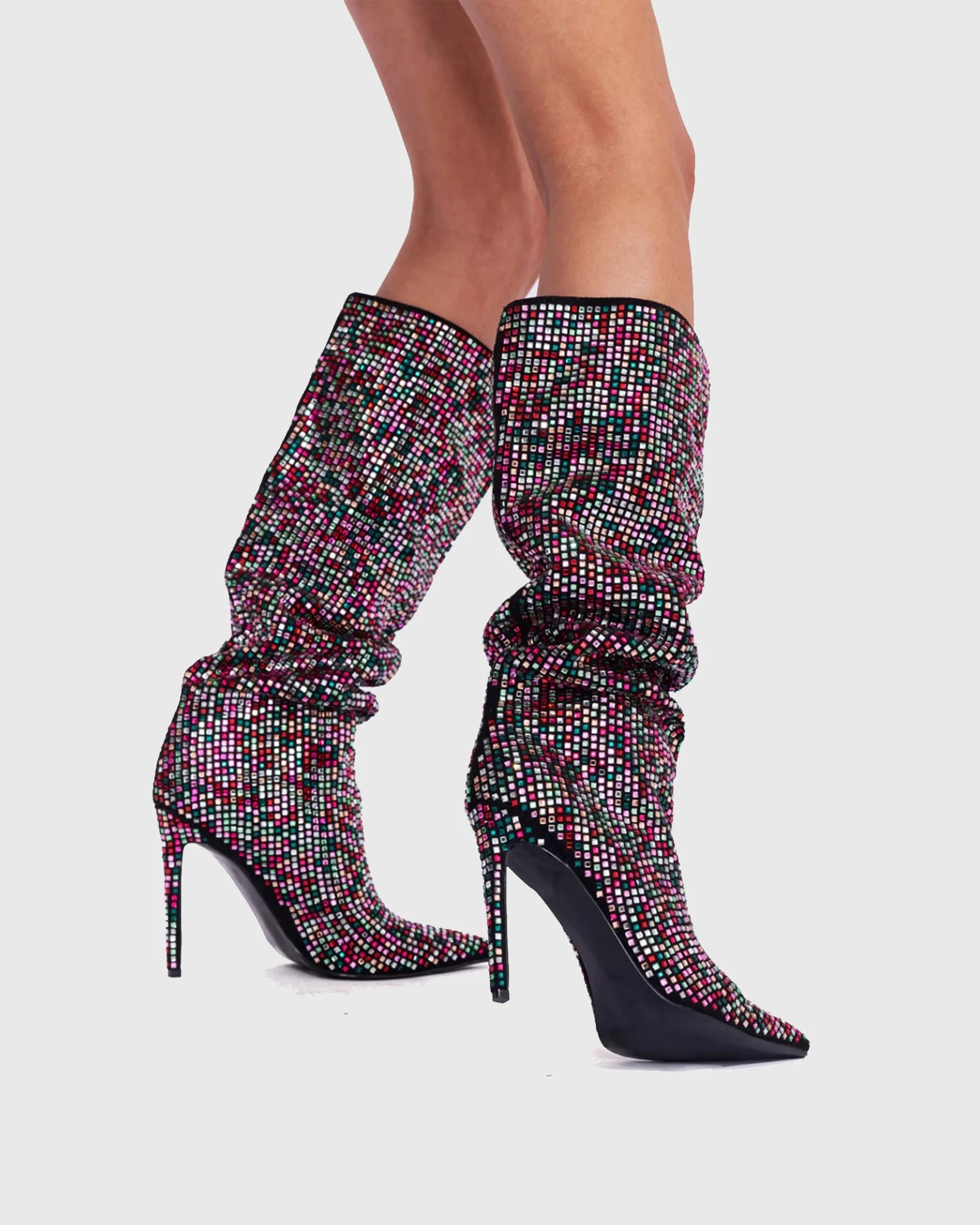 Elda Rhinestone Embellished Knee High Boots In Multicolor