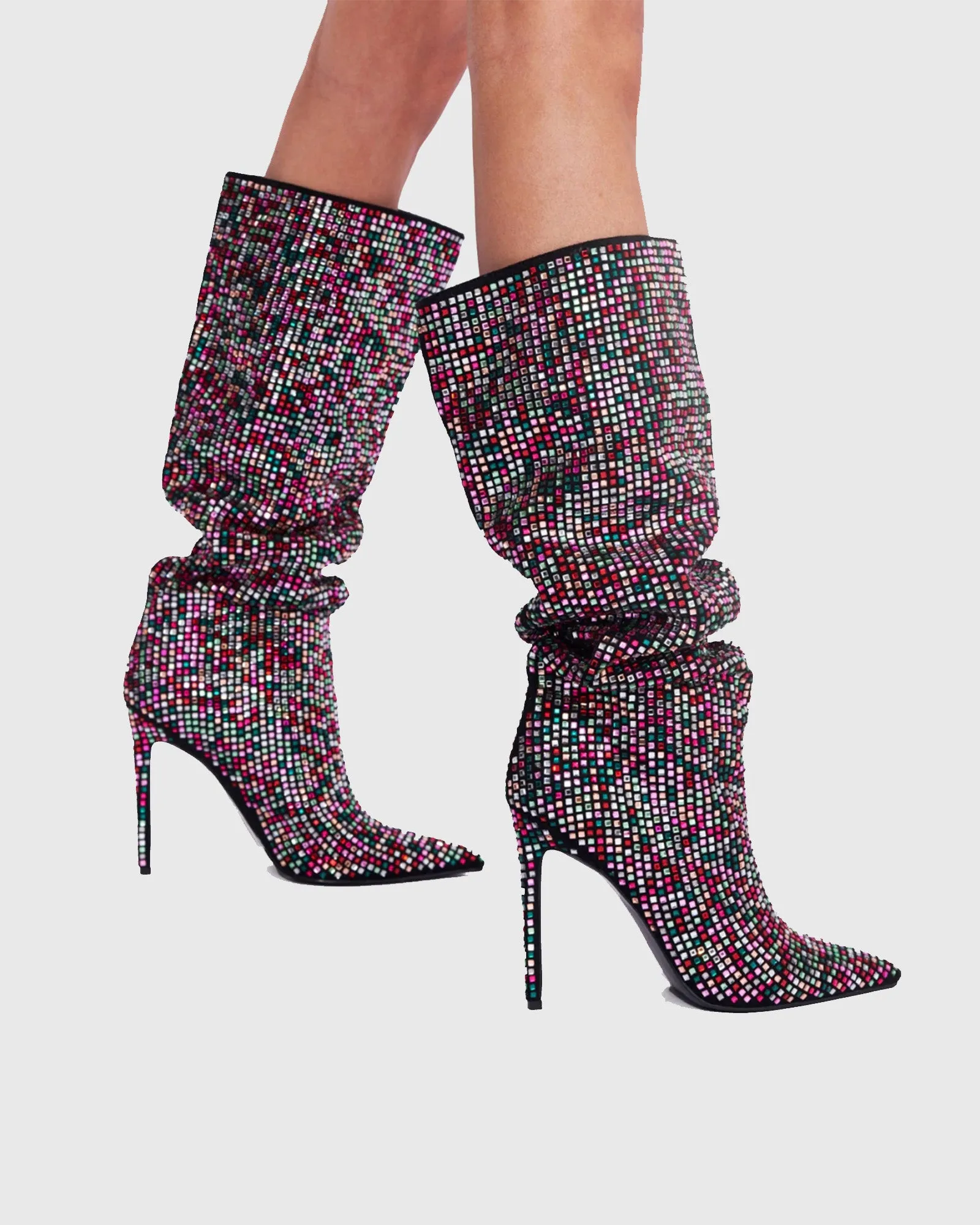 Elda Rhinestone Embellished Knee High Boots In Multicolor