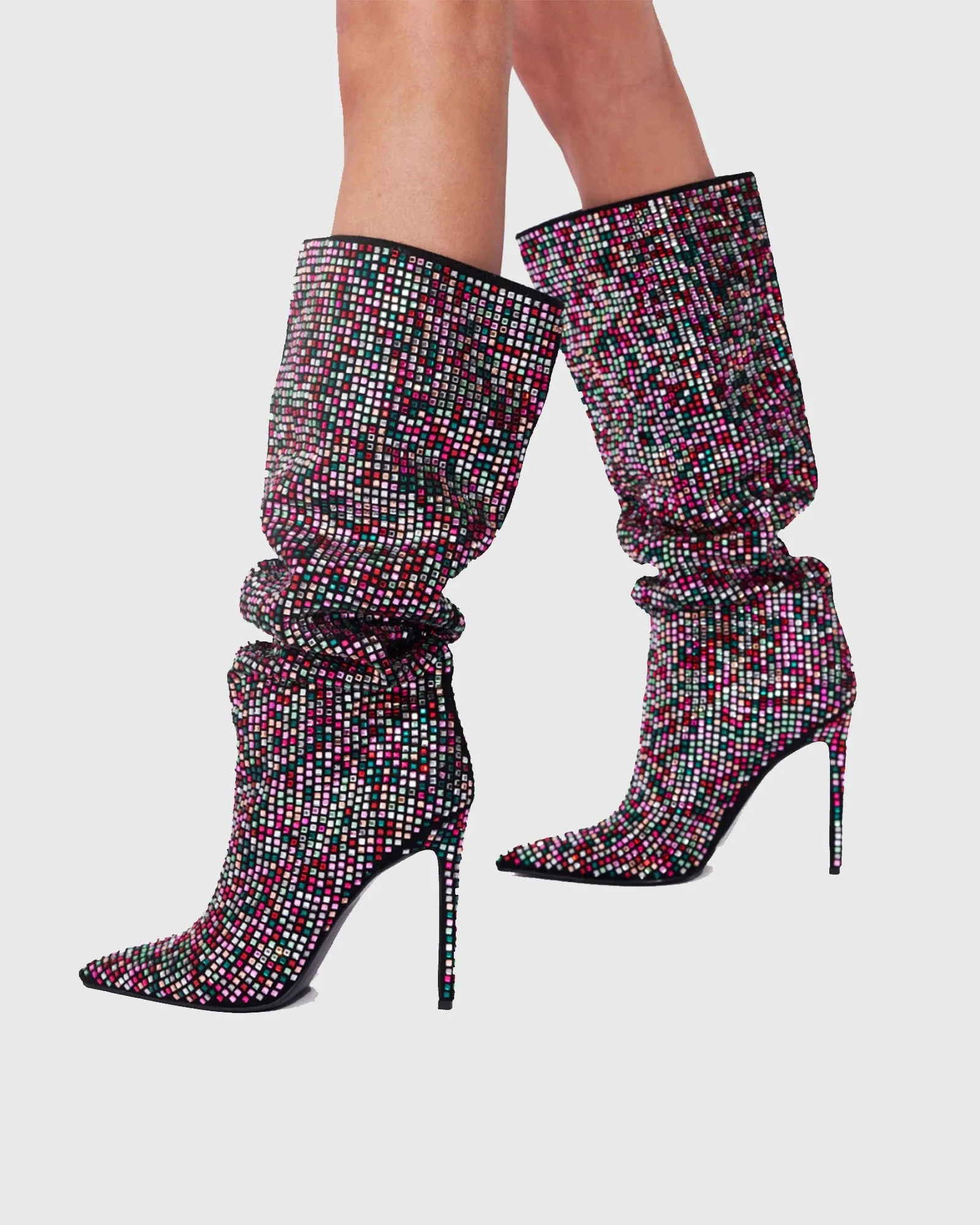 Elda Rhinestone Embellished Knee High Boots In Multicolor