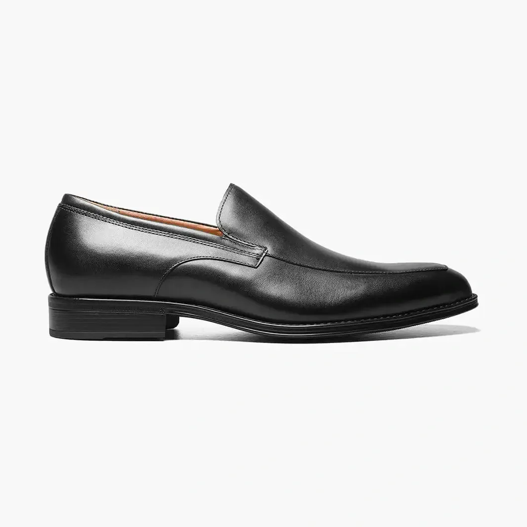 Florshiem Boys Amelio Black Moc Toe Slip On Leather Dress Shoes