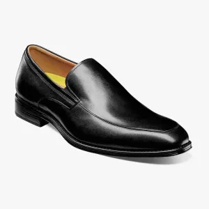 Florshiem Boys Amelio Black Moc Toe Slip On Leather Dress Shoes