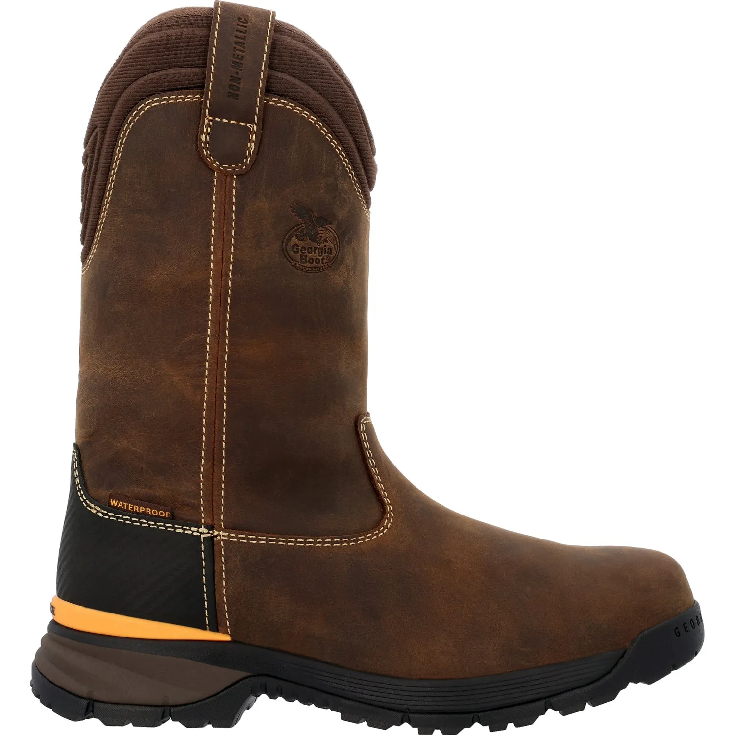 Georgia Mens TBD Waterproof Wellington Brown Leather Work Boots