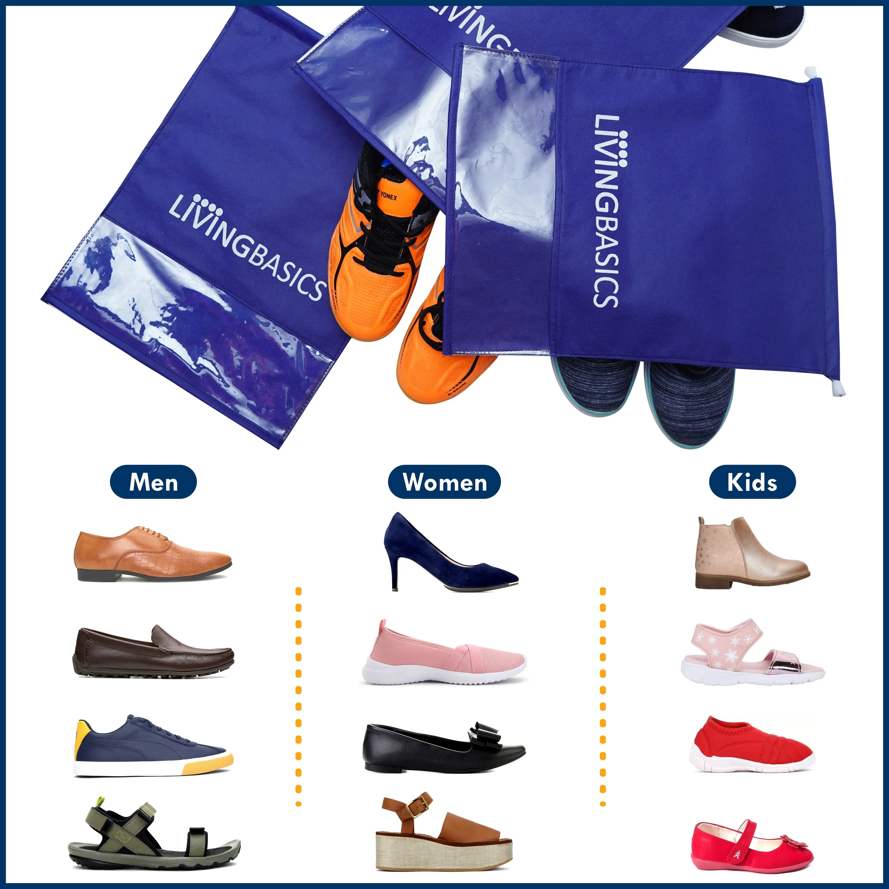 LIVINGBASICS Multi-USE Shoe Cover Bags (Non Woven- Navy Blue, 6 Pieces)
