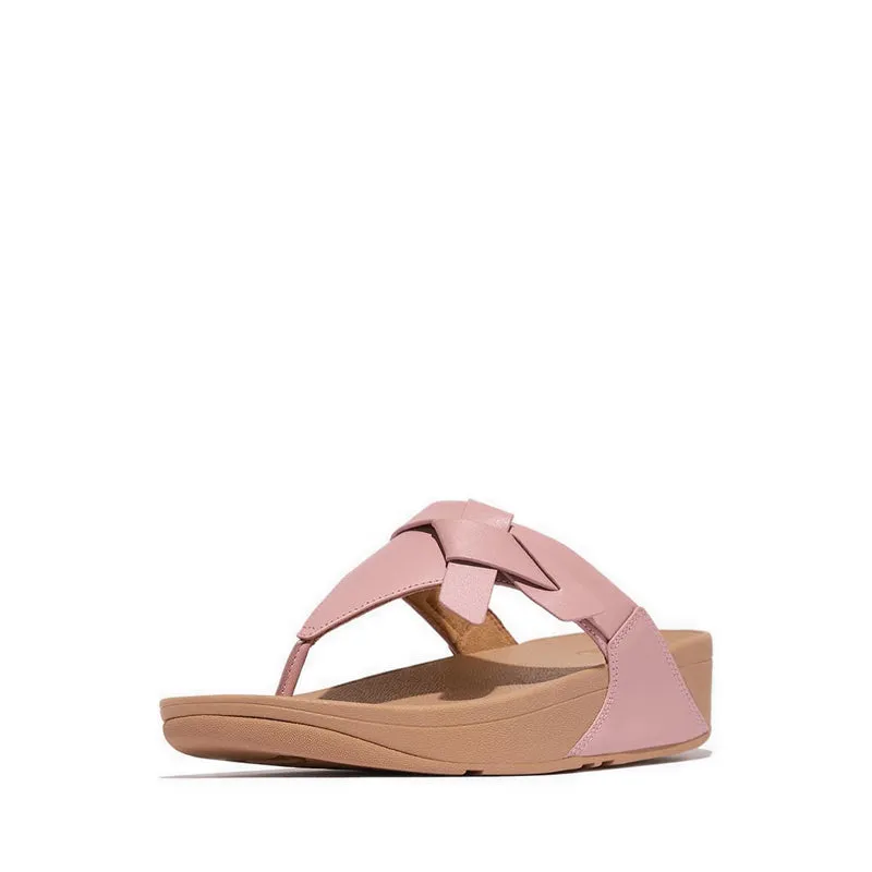 Lulu Folded-Knot Leather Toe-Post Sandals