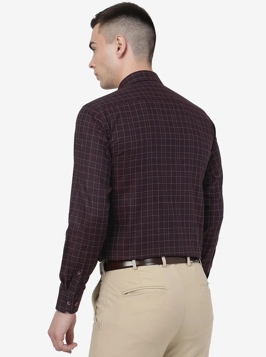 Maroon Checked Regular Fit Formal Shirt | JadeBlue