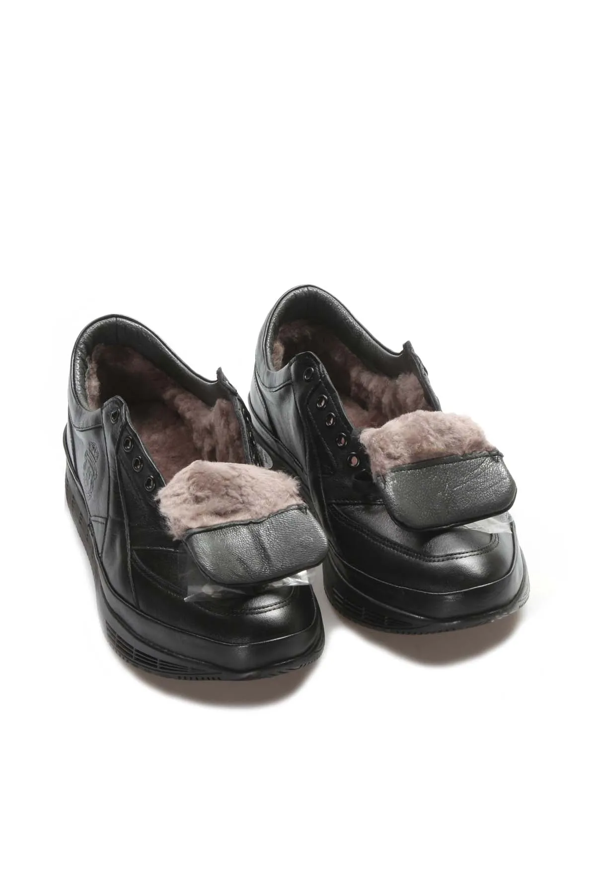 Men's Black Leather Sneakers with Cushioned Sole and Fur Lining - Wessi