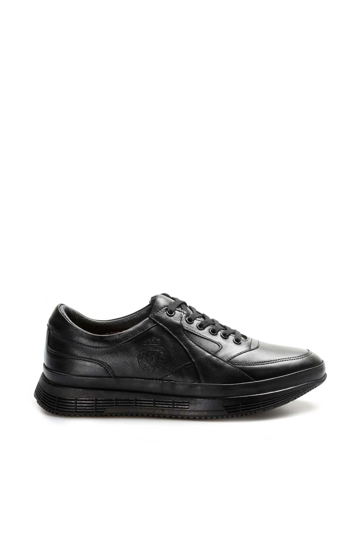 Men's Black Leather Sneakers with Cushioned Sole and Fur Lining - Wessi